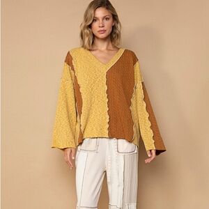 Brown and Yellow Textured Sweater